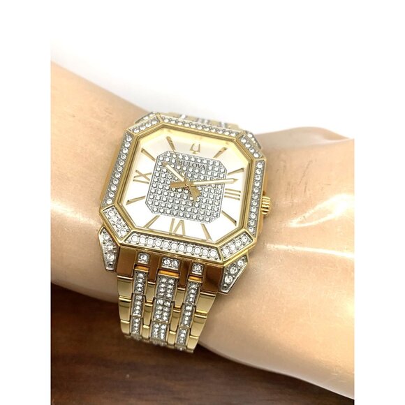 Bulova Men's Watch 98A295 Octava Quartz Crystal Pave Gold Stainless Steel 40mm - Picture 5 of 14